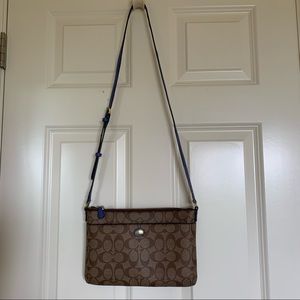 Coach Monogram Leather Crossbody with Blue Detailing